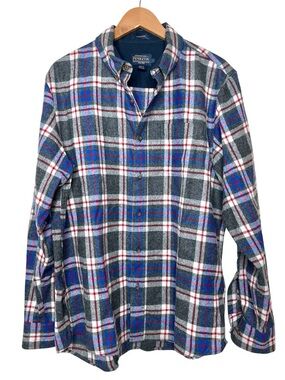 Pendleton Fireside Wool Plaid Button-Down Shirt Size Large Gray Blue Red White